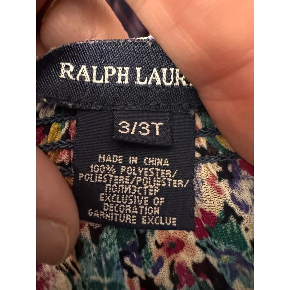 Ralph Lauren Girls 3T Floral Sheer Ruffle Button Down Peasant Blouse